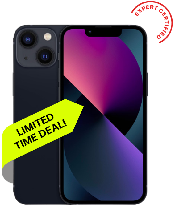 Black smartphone with a colorful display on a white background, featuring a 'Limited Time Deal!' label and 'Expert Certified' stamp.